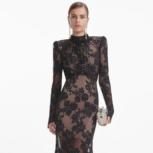 self-portrait Black Rhinestone Lace Maxi Dress Size US4 - MSRP $870 - NWT